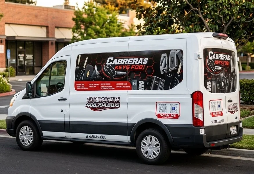 Cabrera's Key Fob branded van — mobile auto locksmith serving San Jose and the South Bay